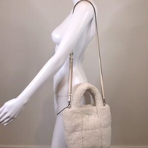 Dkny GIANIA Ivory Beige Faux Fur Fuzzy Mini Top Handle Small Tote